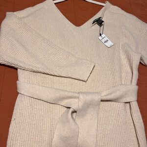 Cream Long Sleeve Sweater Dress